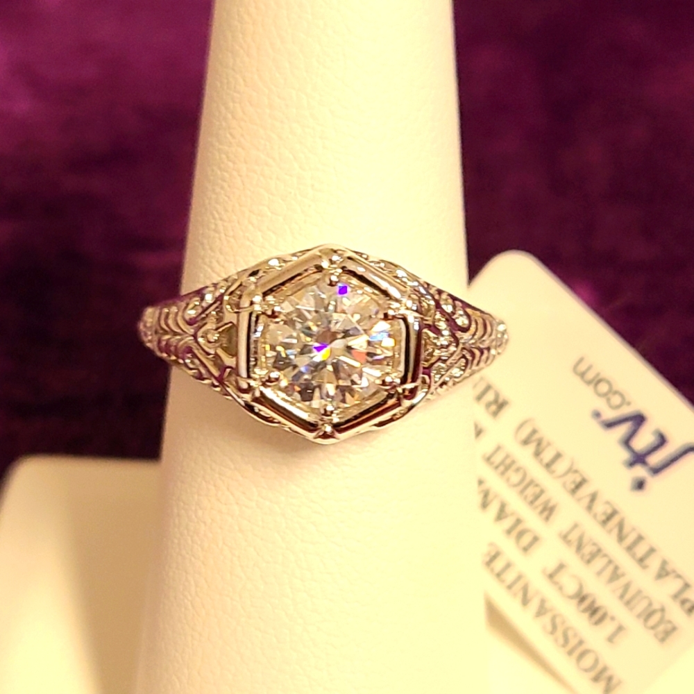 Moissanite Fire Platineve Ring 1.00ct DEW, Size 7